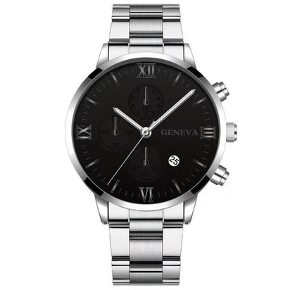 Steel Watch Men'S Stainless Steel Three-Eye Calendar