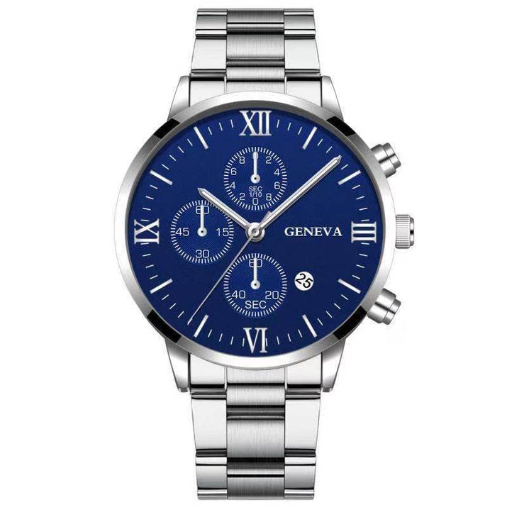 Steel Watch Men'S Stainless Steel Three-Eye Calendar