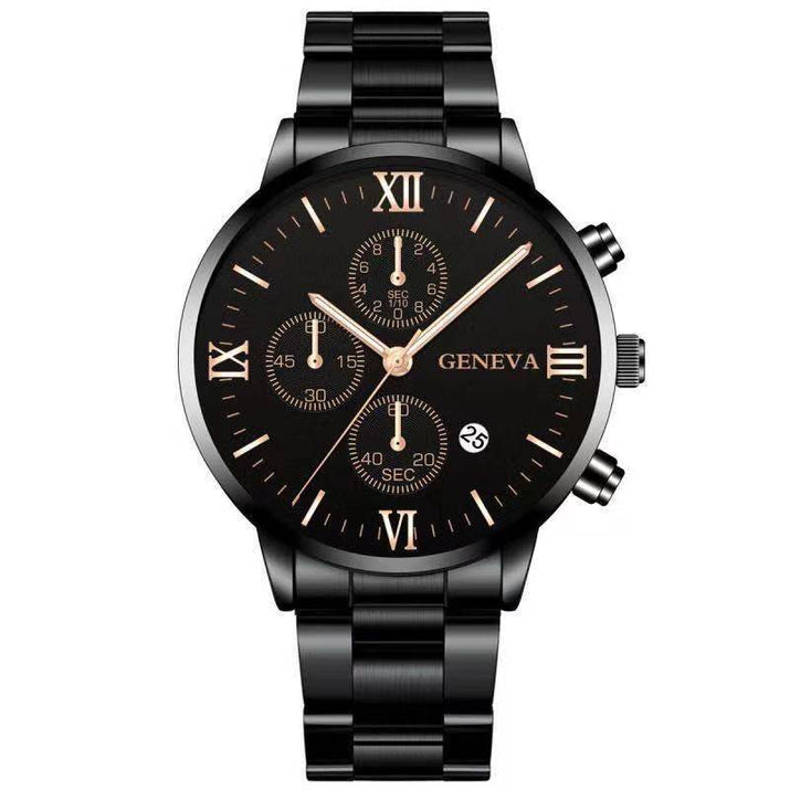 Steel Watch Men'S Stainless Steel Three-Eye Calendar